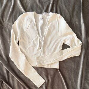 Urban Outfitters Cream Ribbed Long Sleeve Top
